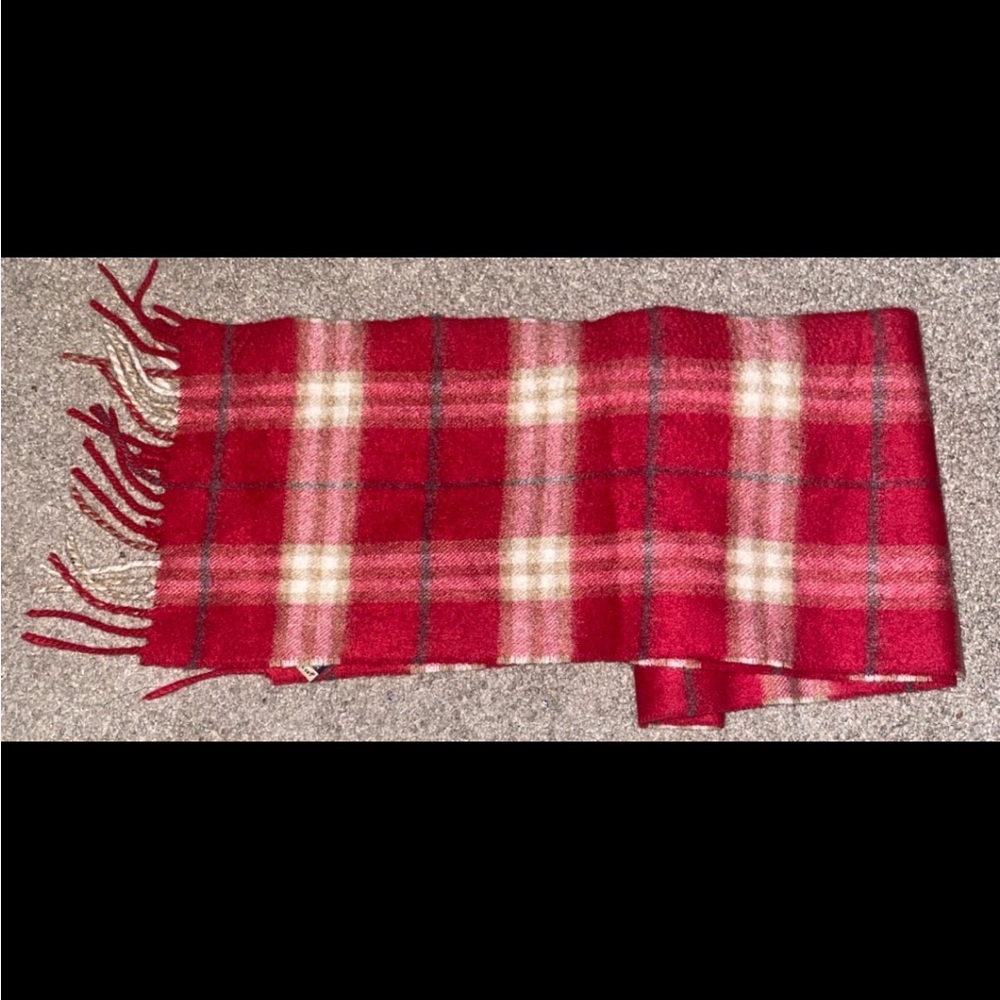 Burberry red check scarf made in Scotland - Picture 3 of 4
